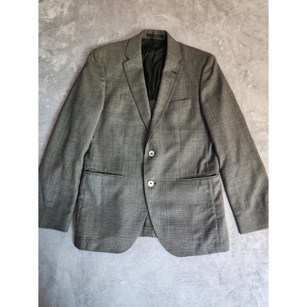 Hugo Boss Men's 100% Wool M Two Button Blazer US 36R Black Tan Super 120 Drago